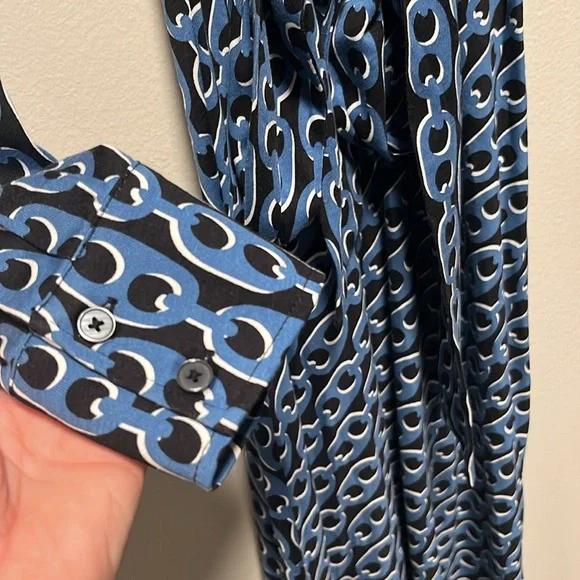 BODEN Laura Jersey Midi Shirt Dress, Blue, Geo Chain, Size 4L - Picture 4 of 12